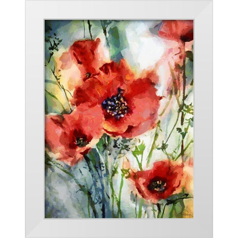 Red Poppies White Modern Wood Framed Art Print by Medeiros, Celito