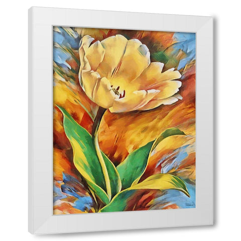 Yellow Tulip White Modern Wood Framed Art Print by Medeiros, Celito