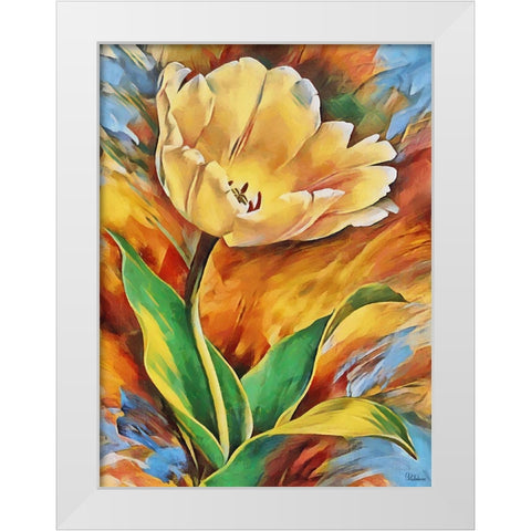 Yellow Tulip White Modern Wood Framed Art Print by Medeiros, Celito