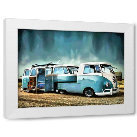 Good Old VW Van V White Modern Wood Framed Art Print by Medeiros, Celito