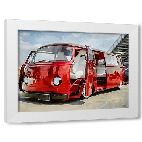 Good Old VW Van IX White Modern Wood Framed Art Print by Medeiros, Celito