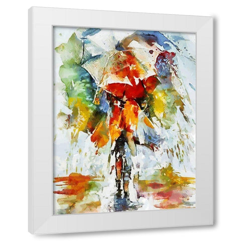 Watercolor lady with Umbrella White Modern Wood Framed Art Print by Medeiros, Celito