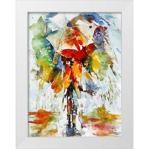 Watercolor lady with Umbrella White Modern Wood Framed Art Print by Medeiros, Celito
