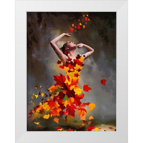 Girl made from Leaves White Modern Wood Framed Art Print by Medeiros, Celito