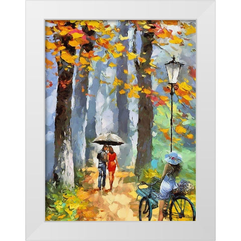 Romantic Coupple in Park White Modern Wood Framed Art Print by Medeiros, Celito