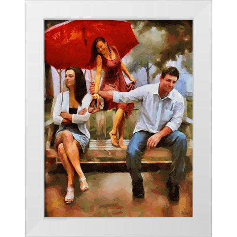 On a Bench White Modern Wood Framed Art Print by Medeiros, Celito