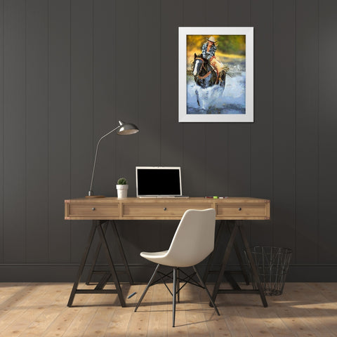 Horse Riding I White Modern Wood Framed Art Print by Medeiros, Celito