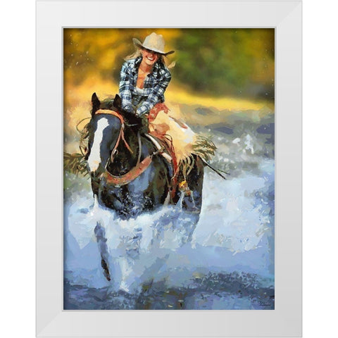 Horse Riding I White Modern Wood Framed Art Print by Medeiros, Celito