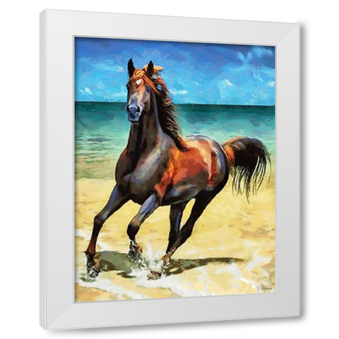 Horse on the Beach White Modern Wood Framed Art Print by Medeiros, Celito