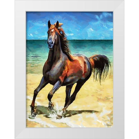 Horse on the Beach White Modern Wood Framed Art Print by Medeiros, Celito