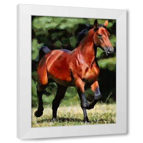 Running Brown Horse White Modern Wood Framed Art Print by Medeiros, Celito
