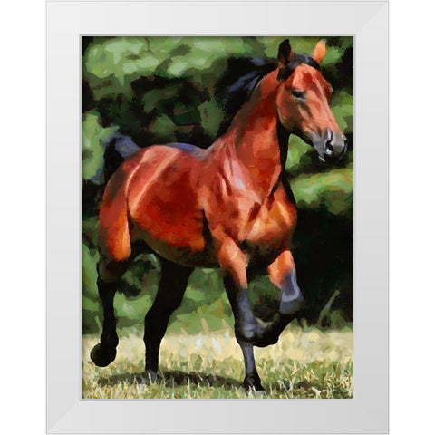 Running Brown Horse White Modern Wood Framed Art Print by Medeiros, Celito