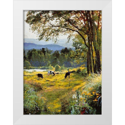 Cow on the Meadow White Modern Wood Framed Art Print by Medeiros, Celito