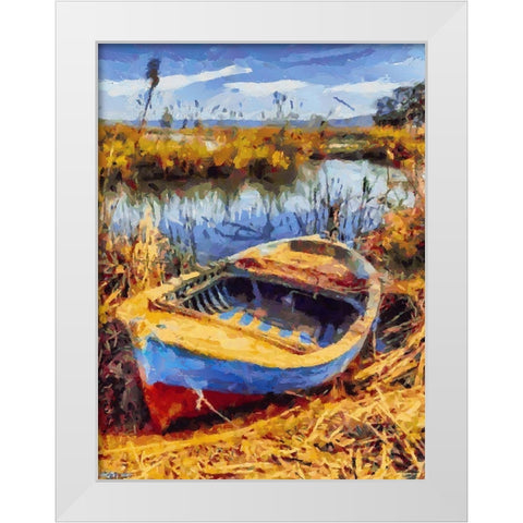 Old Boat V White Modern Wood Framed Art Print by Medeiros, Celito