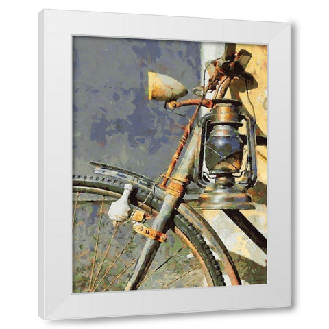 Old Bicycle with Lamp White Modern Wood Framed Art Print by Medeiros, Celito