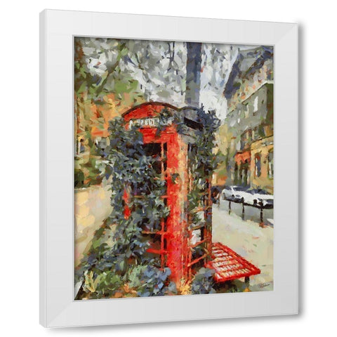 Old Telephone Box in London White Modern Wood Framed Art Print by Medeiros, Celito