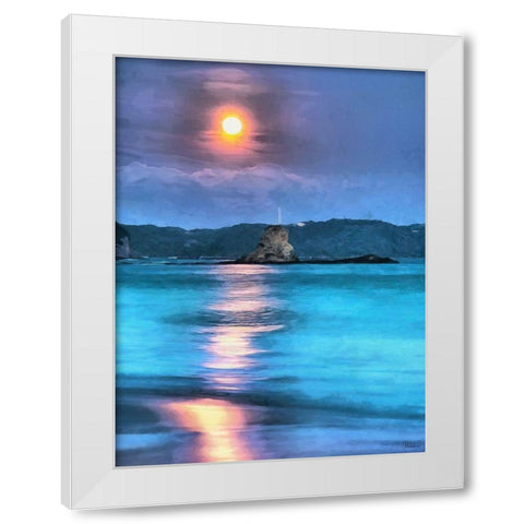 Moon Over the Lake White Modern Wood Framed Art Print by Medeiros, Celito