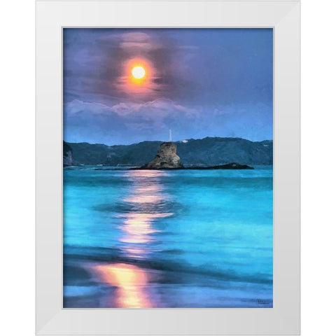 Moon Over the Lake White Modern Wood Framed Art Print by Medeiros, Celito