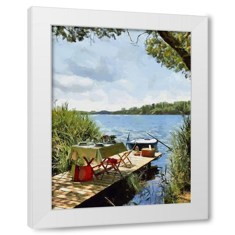 Afternoon Snack by the Lake White Modern Wood Framed Art Print by Medeiros, Celito