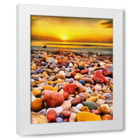 Pebbles by the Sea White Modern Wood Framed Art Print by Medeiros, Celito
