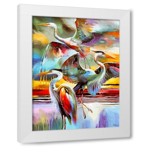 Fly Flamingo I White Modern Wood Framed Art Print by Medeiros, Celito