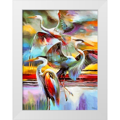 Fly Flamingo I White Modern Wood Framed Art Print by Medeiros, Celito