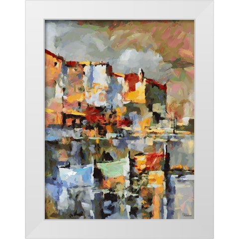 Boats in Harbour I White Modern Wood Framed Art Print by Medeiros, Celito