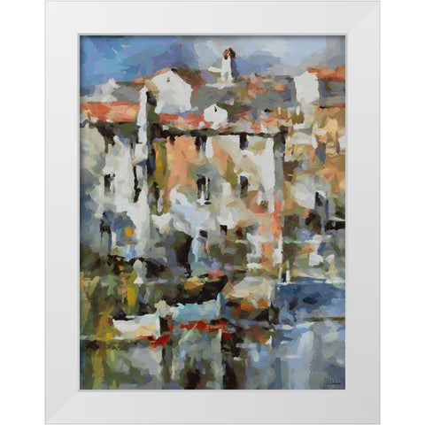 Boats in Harbour III White Modern Wood Framed Art Print by Medeiros, Celito