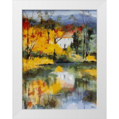 Small Castel by Lake White Modern Wood Framed Art Print by Medeiros, Celito