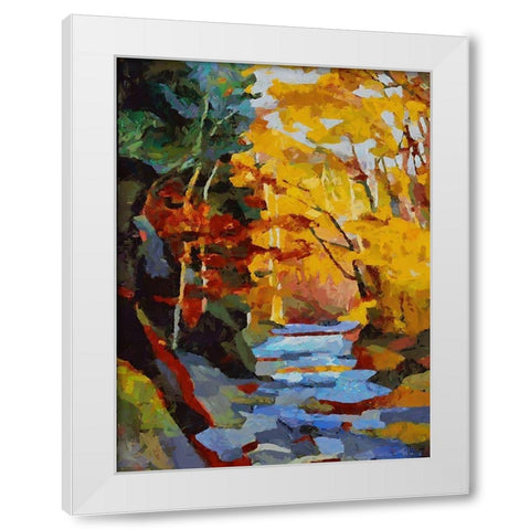 Stream in Autumn White Modern Wood Framed Art Print by Medeiros, Celito