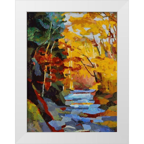 Stream in Autumn White Modern Wood Framed Art Print by Medeiros, Celito