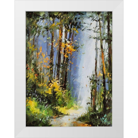 Path Trough The Woods I White Modern Wood Framed Art Print by Medeiros, Celito