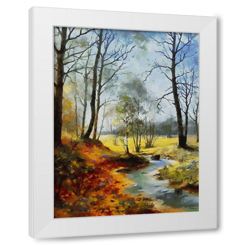 Stream Trough The Woods I White Modern Wood Framed Art Print by Medeiros, Celito