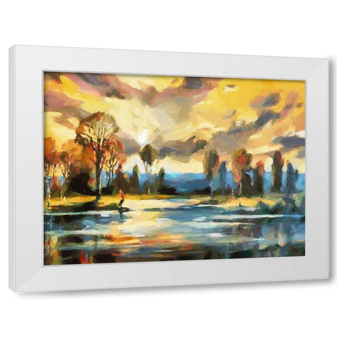 Sunset over the Lake White Modern Wood Framed Art Print by Medeiros, Celito