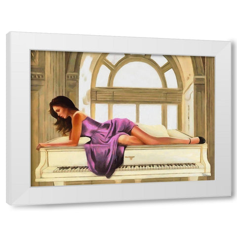 Girl Lying on the Piano White Modern Wood Framed Art Print by Medeiros, Celito