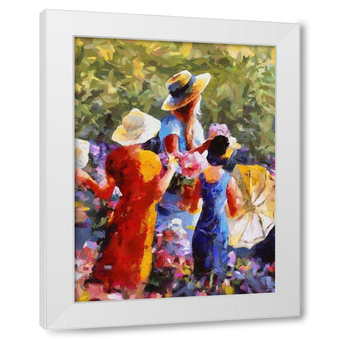 Three Girls with Umbrella White Modern Wood Framed Art Print by Medeiros, Celito
