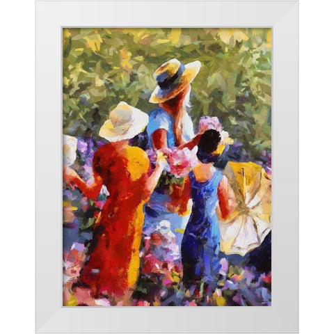 Three Girls with Umbrella White Modern Wood Framed Art Print by Medeiros, Celito