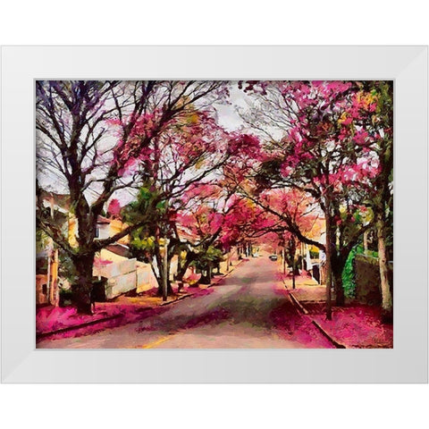Street with Magnolia Trees White Modern Wood Framed Art Print by Medeiros, Celito