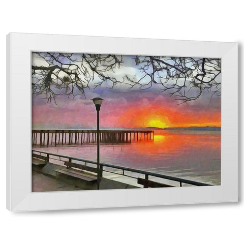 Sunset by the Lake White Modern Wood Framed Art Print by Medeiros, Celito
