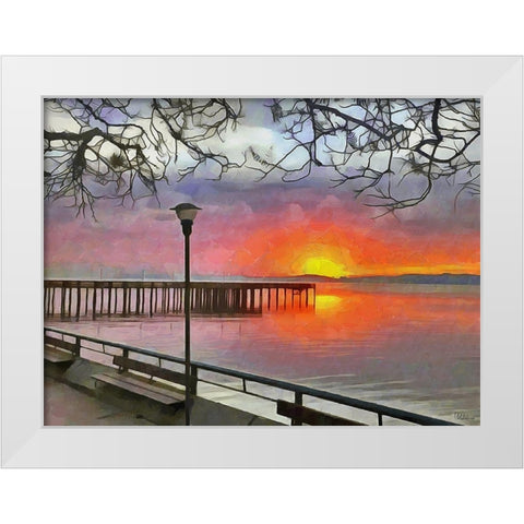Sunset by the Lake White Modern Wood Framed Art Print by Medeiros, Celito
