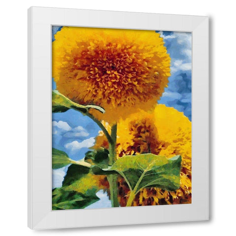 Two Sunflowers White Modern Wood Framed Art Print by Medeiros, Celito
