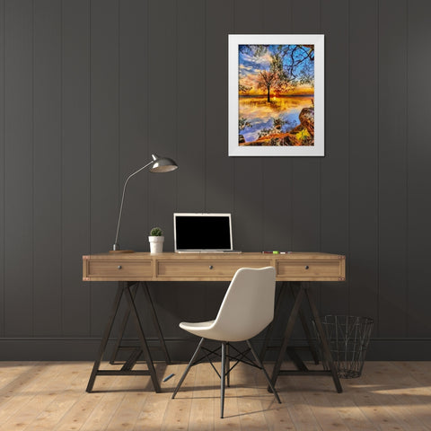 Tree in the Lake White Modern Wood Framed Art Print by Medeiros, Celito