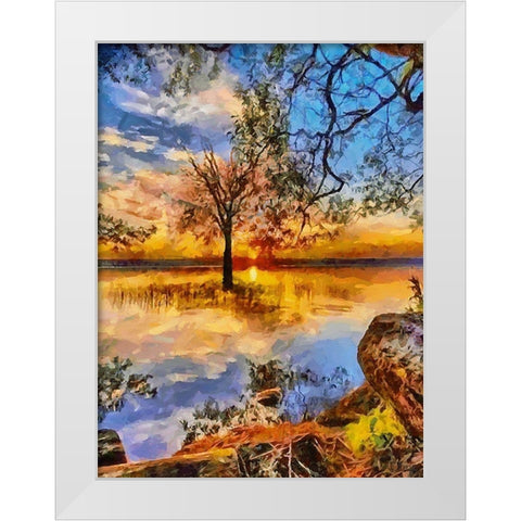 Tree in the Lake White Modern Wood Framed Art Print by Medeiros, Celito