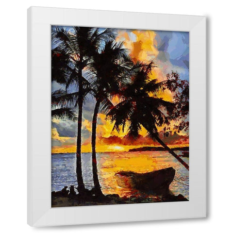 Boat under Palms White Modern Wood Framed Art Print by Medeiros, Celito