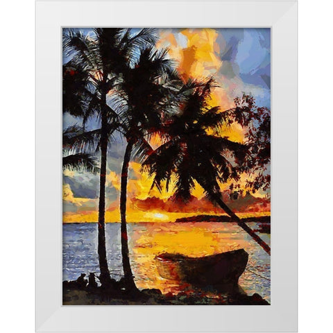 Boat under Palms White Modern Wood Framed Art Print by Medeiros, Celito