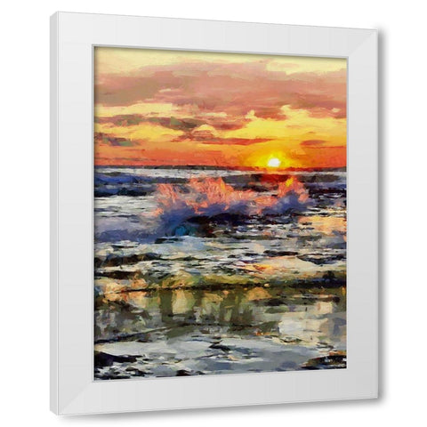 Waves under Sunset White Modern Wood Framed Art Print by Medeiros, Celito