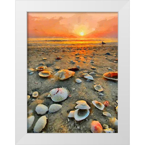 Shells on the Beach White Modern Wood Framed Art Print by Medeiros, Celito