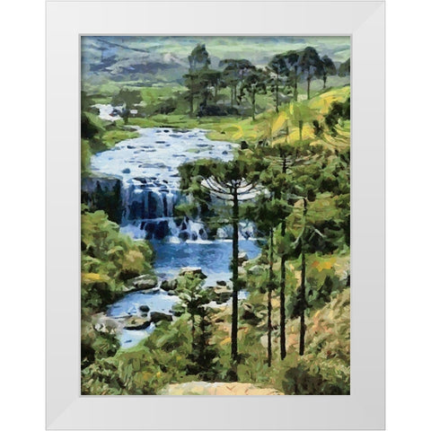 Nice Watterfall White Modern Wood Framed Art Print by Medeiros, Celito