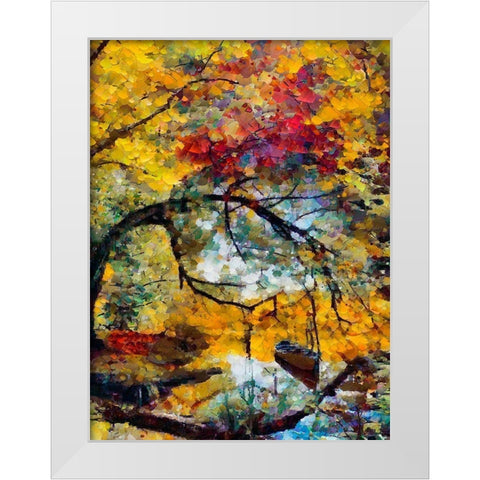 Autumn Lake with Boat White Modern Wood Framed Art Print by Medeiros, Celito