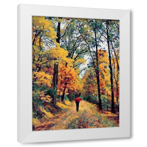 Autumn Walk with Red Umbrella White Modern Wood Framed Art Print by Medeiros, Celito